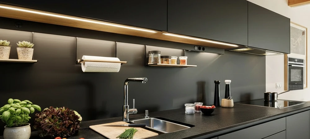 Cintas LED debajo de los gabinetes de cocina 
