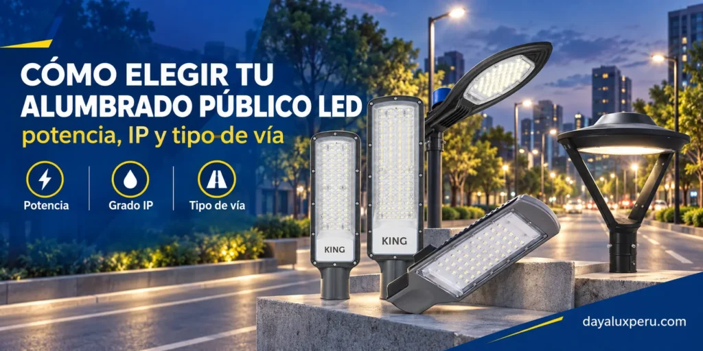 Guía para elegir alumbrado público LED según potencia, IP y tipo de vía